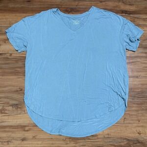 Time and Tru Womens‎ size XL Blue Relaxed Fit V-Neck Tunic Short Slv T-Shirt